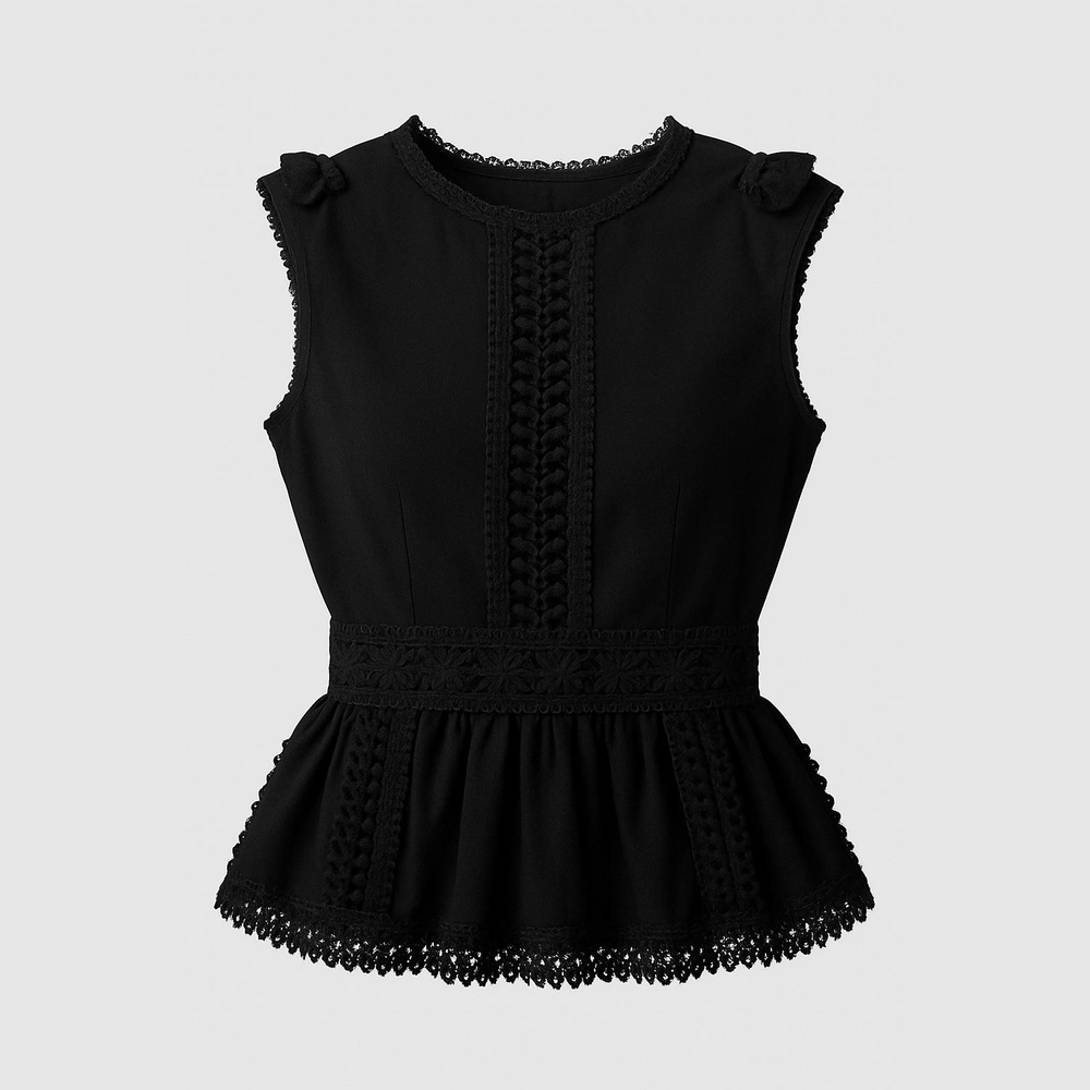 Vintage House Black Crocheted Strapless Tank Top Size 14